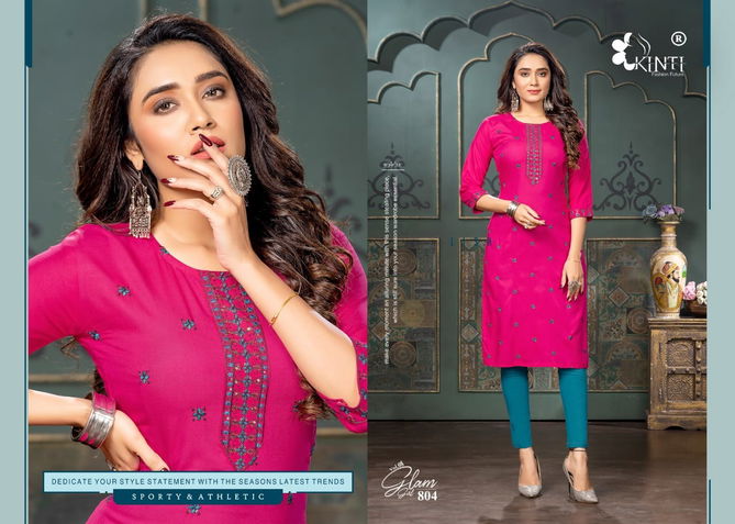 Kinti Glam Girl 8 Embroidery Straight Cut Wholesale Kurtis